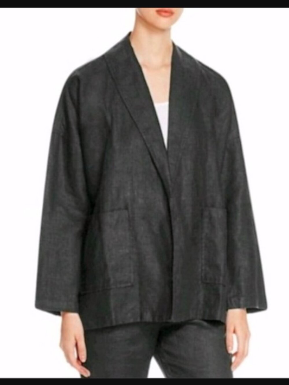 Eileen Fisher 100% Heavy Linen Oversized Kimono Open Jacket Blazer Sz L $258.00